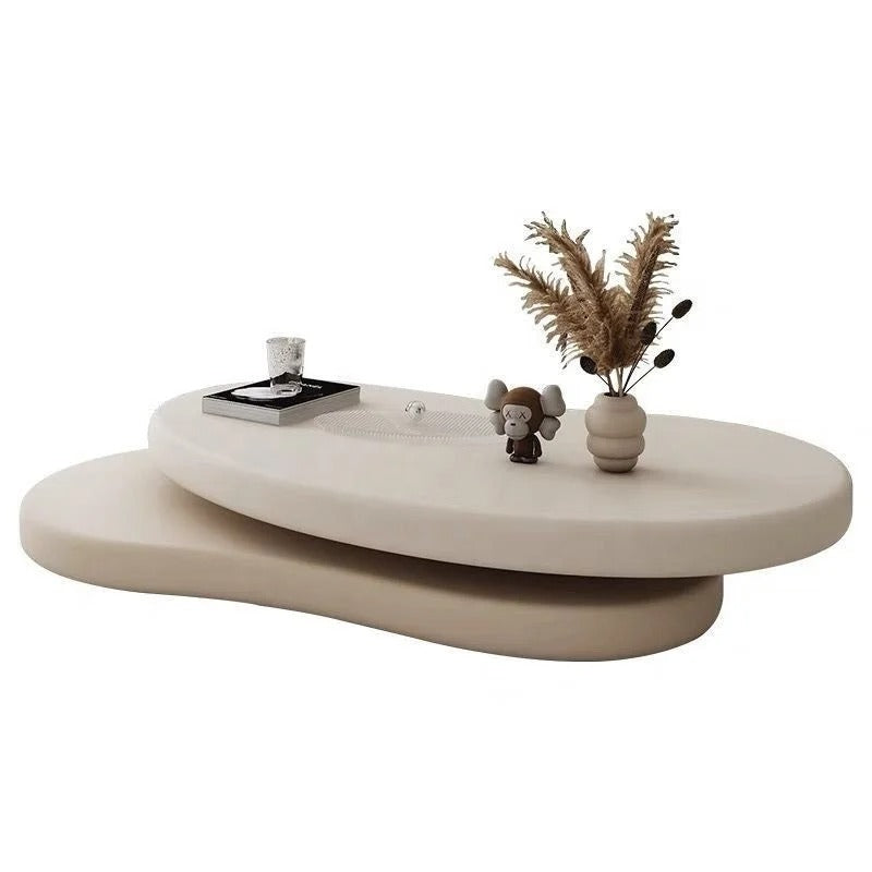 table basse salon ovales empilees beige 