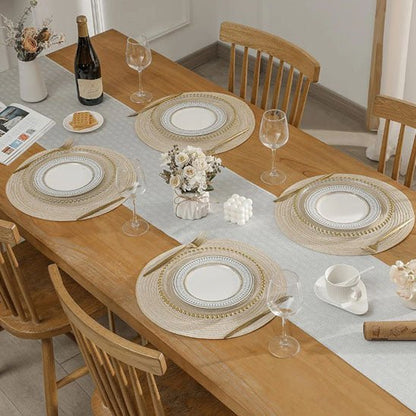 table bois rectangulaire set de table rond beige vaisselle blanche