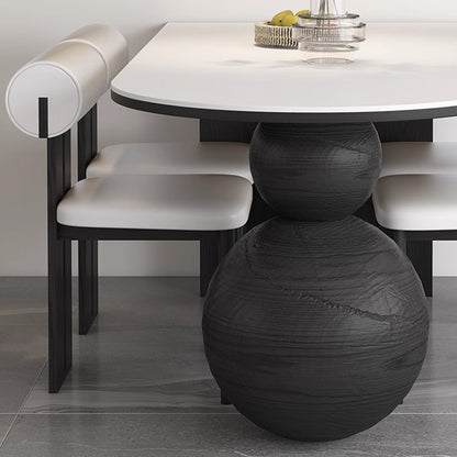 table a manger blanche pied spheres noires chaises blanches