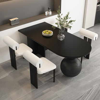 table a manger noire ovale pied boule chaises blanches