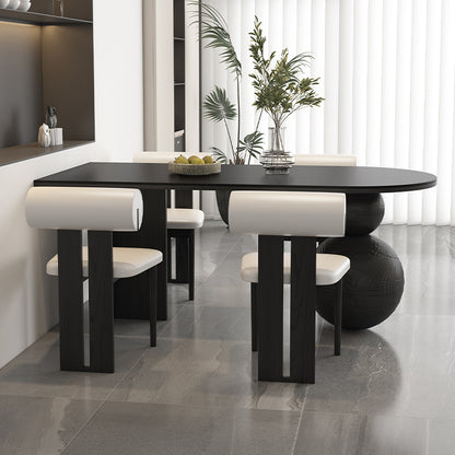 table a manger ovale noire pied double boules chaises