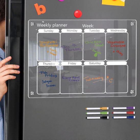 tableau magnetique hebdomadaire transparent frigo planning repas