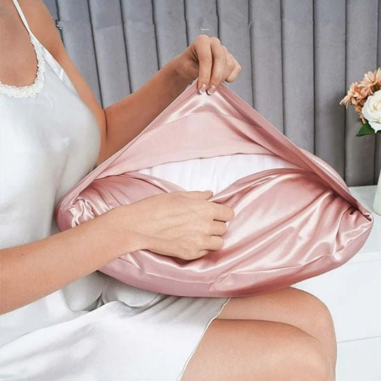 taie d'oreiller satin rose fermeture invisible