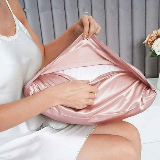 taie d'oreiller satin rose fermeture invisible