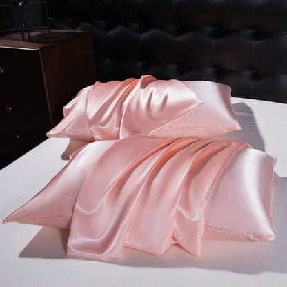taie oreiller satin rose lot deux