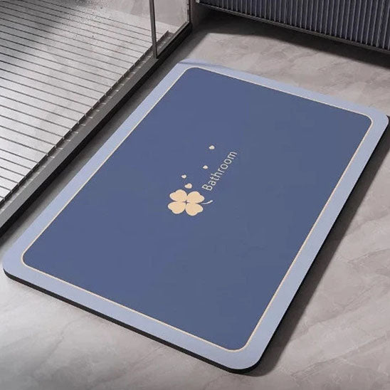 tapis absorbant bleu motif fleur antiderapant sol gris