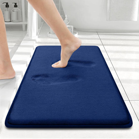 tapis absorbant bleu salle de bain memoire de forme