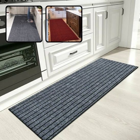 tapis cuisine antiderapant rayures gris