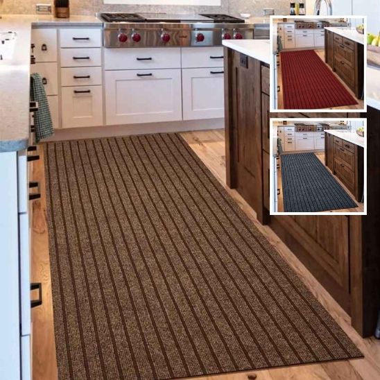 tapis cuisine antiderapant rayures marron