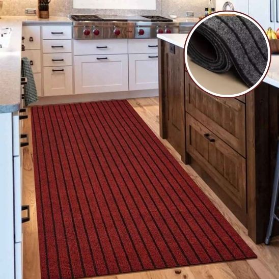 tapis cuisine antiderapant rouge rayures