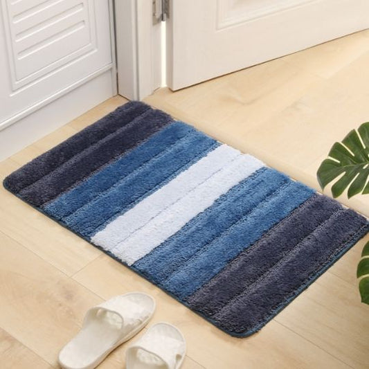 tapis de bain rayures bleues et blanches