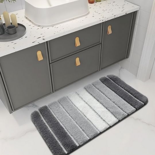tapis de bain rayures grises blanches et anthracite