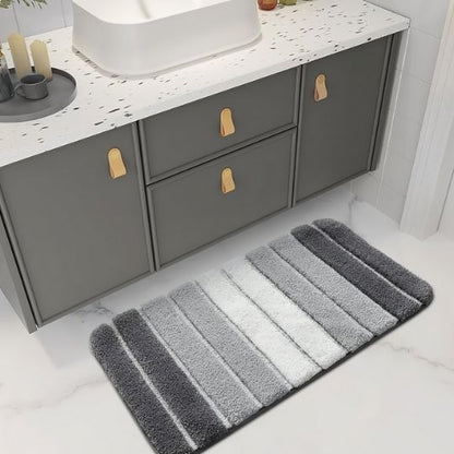 tapis de bain rayures grises blanches et anthracite