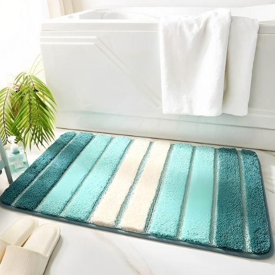tapis de bain rayures vertes et blanches