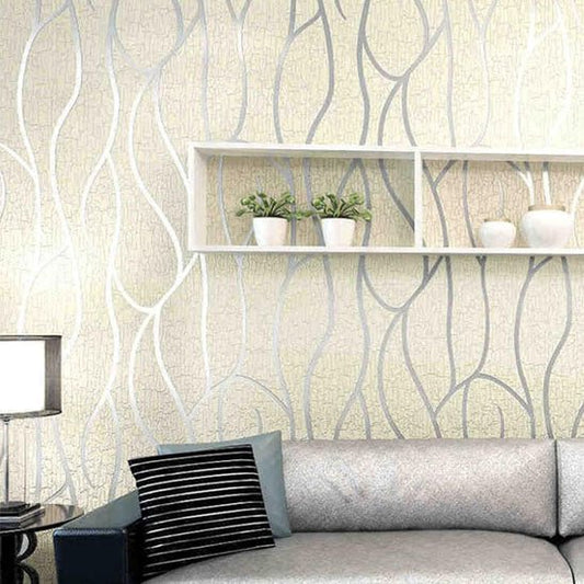 tapisserie murale moderne vagues argent salon
