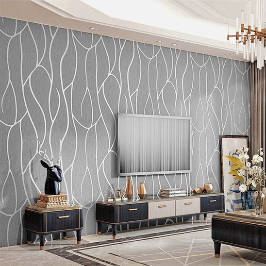 tapisserie murale moderne vagues blanches fond gris salon