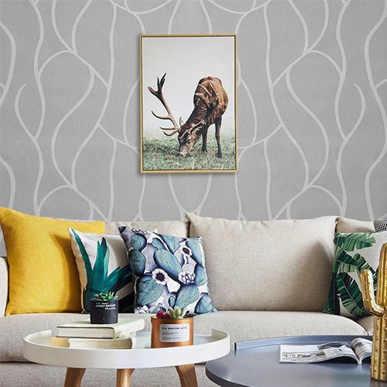 tapisserie murale moderne vagues grises salon cerf