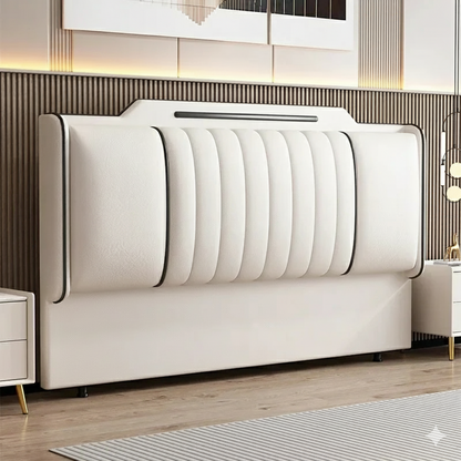 tete de lit blanche capitonnee liseres noirs moderne