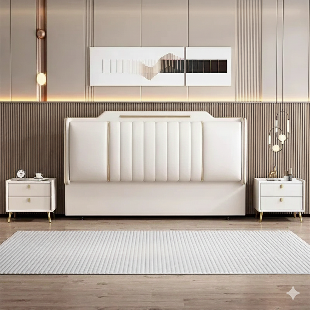 tete de lit blanche moderne cadre dore chambre luxe