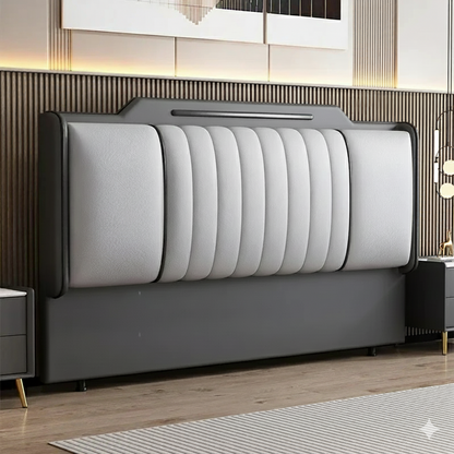 tete de lit gris bicolore capitonnee encadrement noir led