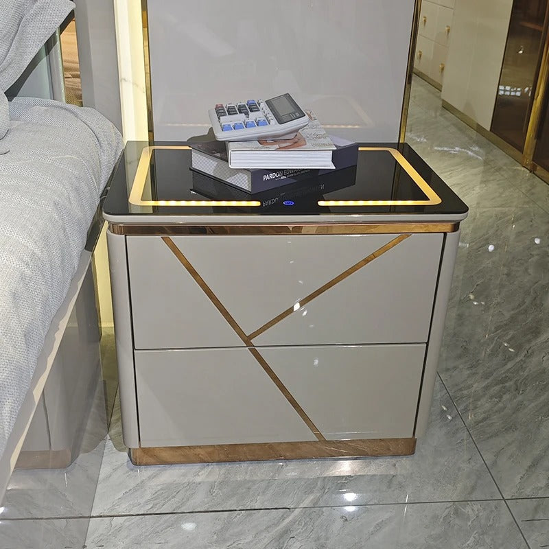 tete de lit table de chevet design led dore