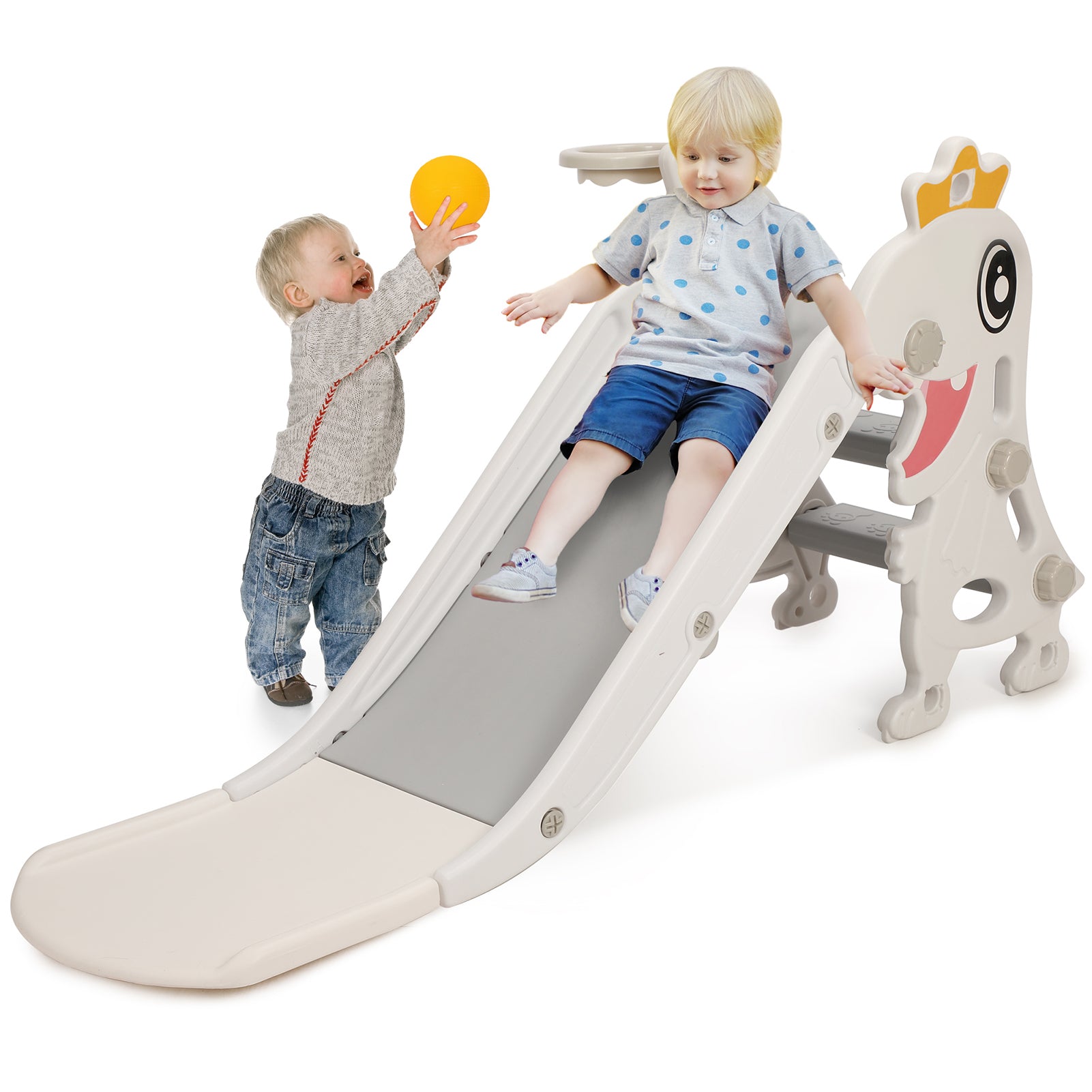 toboggan enfant gris dinosaure