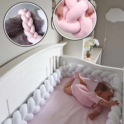 tour lit bébé tressé protection rose blanc