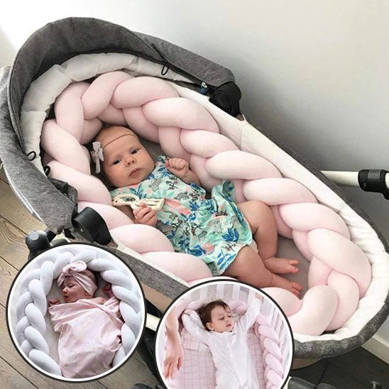 tour lit bébé tressé rose blanc