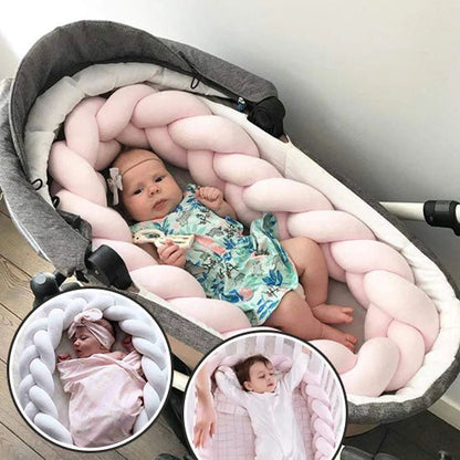 tour lit bébé tressé rose blanc