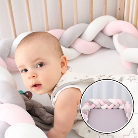 tour lit bébé tressé rose gris blanc